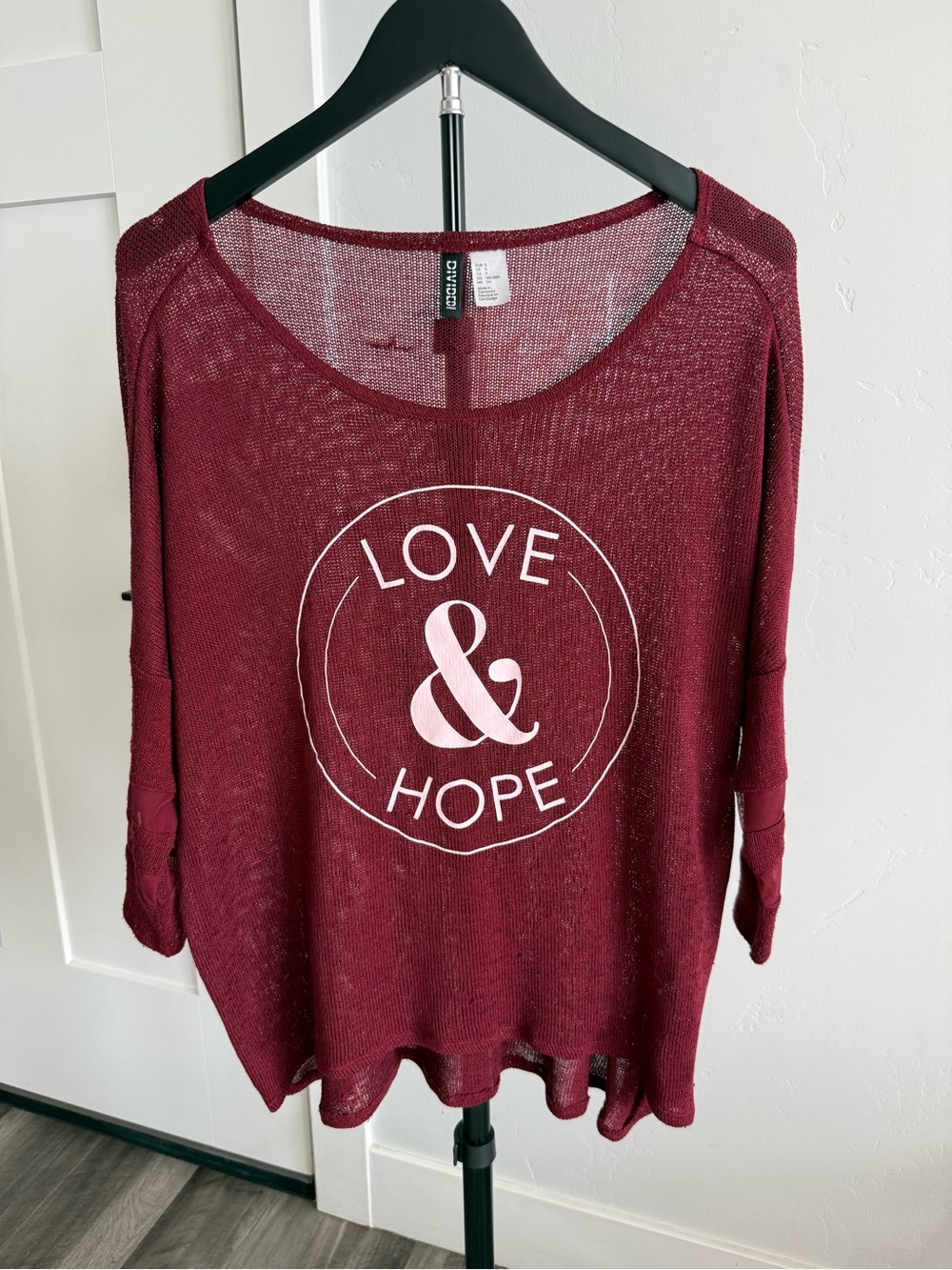 H&M Divided Open-Weave Wine Red Pullover